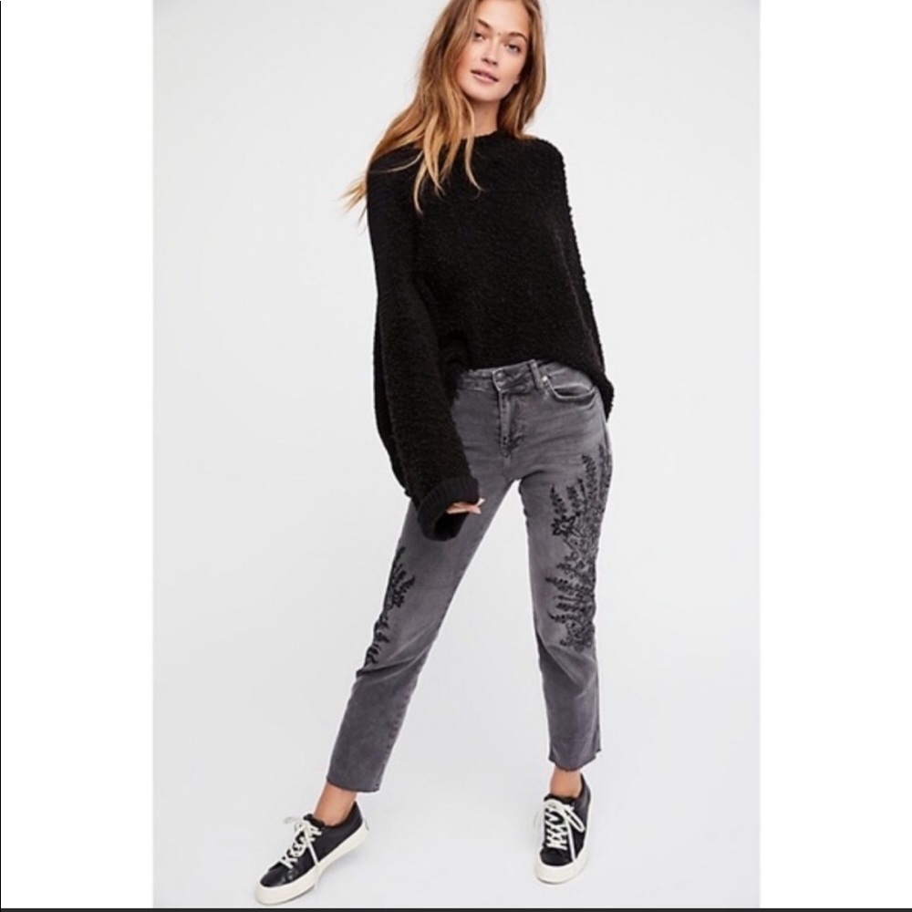 Free People High-rise Cropped Embroidered Jeans